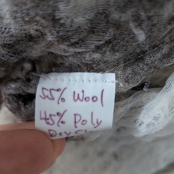 Wool Blend Cardigan Sweater Top OS Brown White Artsy Gauze Lagenlook Avant Garde - Picture 11 of 11